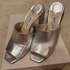 Jimmy Choo Silver Rhinestone Fringe Heels